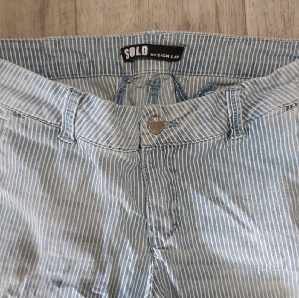 Womens SOLO Roll cuff Jean pants Mid calf Stripe print Super Cute sz 28